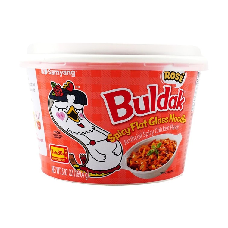 ブルダック ヌードル ワイドグラス、ローズホットチキン味、ボウル 5.98 オンス 9