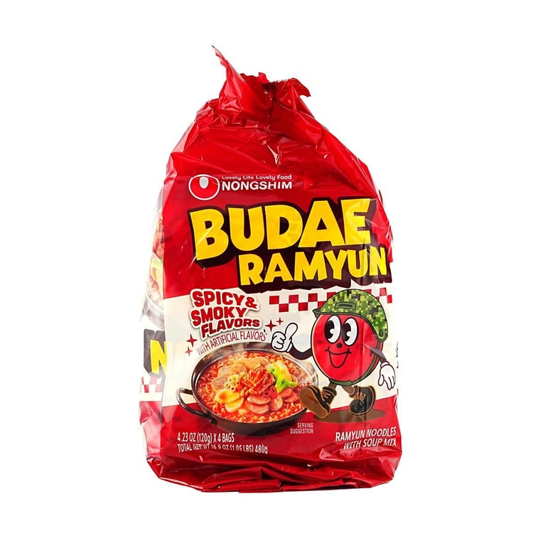 Budae Ramyun Noodles with Soup Mix- Instant Noodle, Spicy & Smoky Flavor, 4.23 oz *4 Bags, 16.9 oz 3