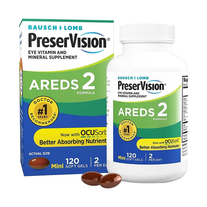 Bausch & Lomb PreserVision AREDS 2 눈 비타민 및 미네랄 보충제 루테인 비타민 120 소프트젤