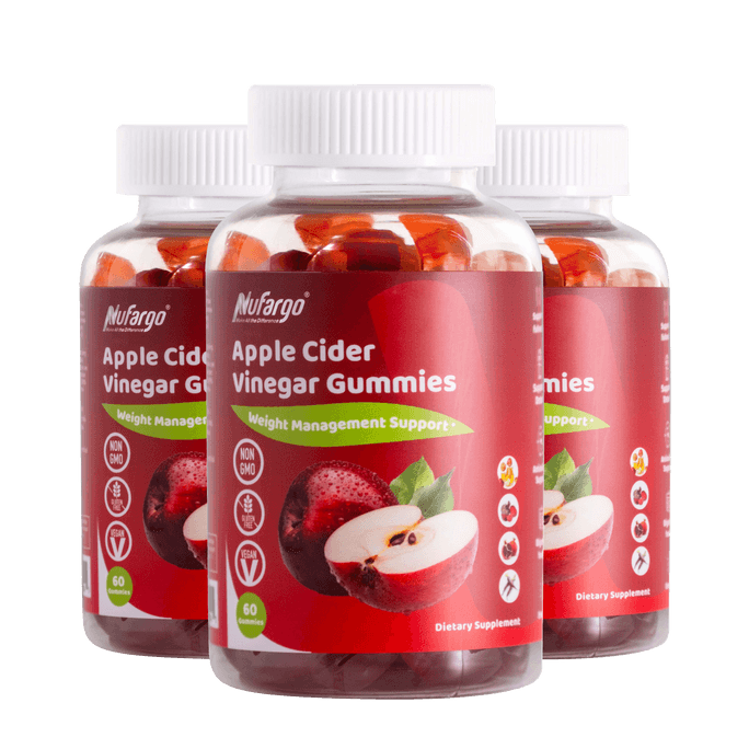 【Value Pack】Nufargo Tasty Apple Cider Vinegar Gummies | Weight Management Detox Metabolism Immunity 60ct x 3 bottles