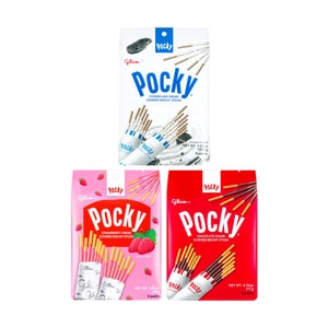 Pocky Chocolate Biscuit Sticks Family Pack, Strawberry+Classic+Cookies&Cream Flavor,13.33oz【3 Combo Packs】