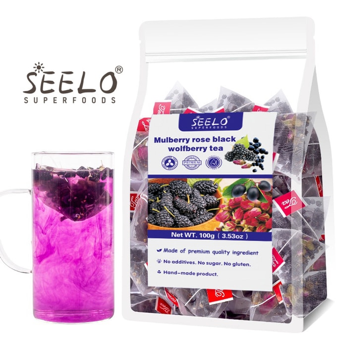  Seelo 美國現貨黑枸杞桑椹玫瑰花茶桑葚乾女神茶早c晚a滋補養生花茶包150g