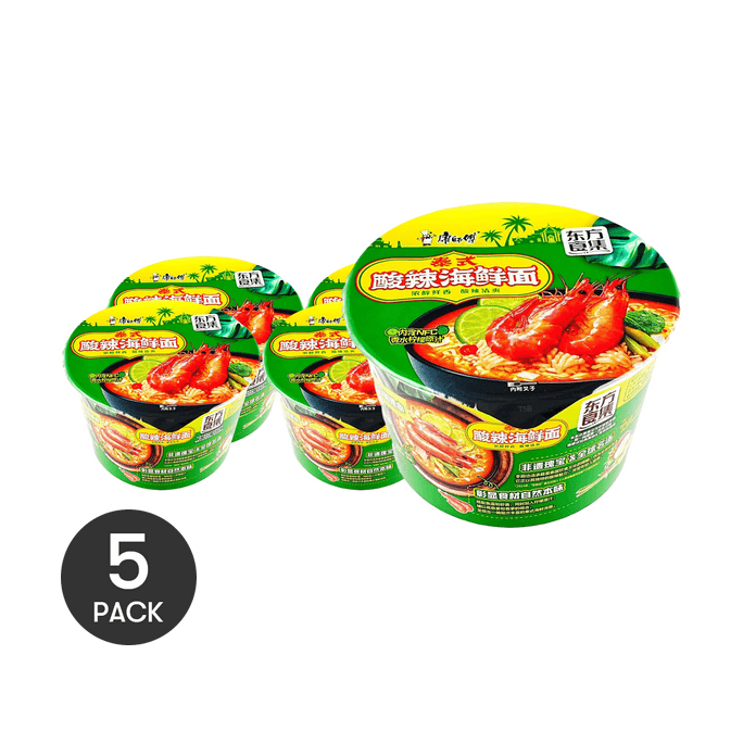 Thai Style Hot and Sour Seafood Flavor Instant Noodles , 3.84 oz *5【5 Packs】