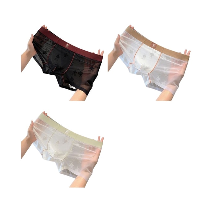 【中国直送】スマートホームセレクション メンズ アイスシルクアンダーウェア、セクシーなレース透け感のあるボクサーブリーフ、通気性のある薄手で快適なショーツ（ブラック、アプリコット、ホワイト）1パック