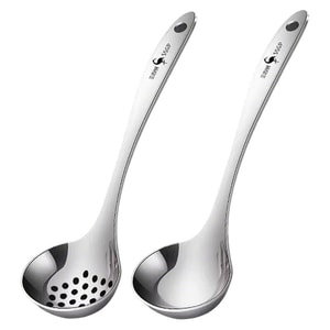 Soup Ladle For Dinner (Soup Spoon 1pc & Slotted Spoon 1pc) - Ladle Head: 316 Stainless Steel Handle: 304 Stainless Steel