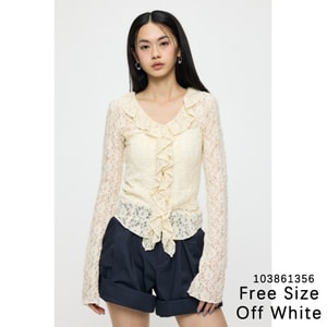 【日本直郵】 日本 MOUSSY 蕾絲荷葉邊上衣 米白色 均碼 1件