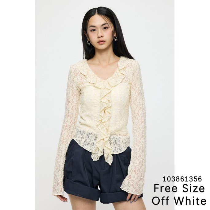 【日本からの直送】MOUSSY レースフリルトップ、オフホワイト、ワンサイズ（1枚）