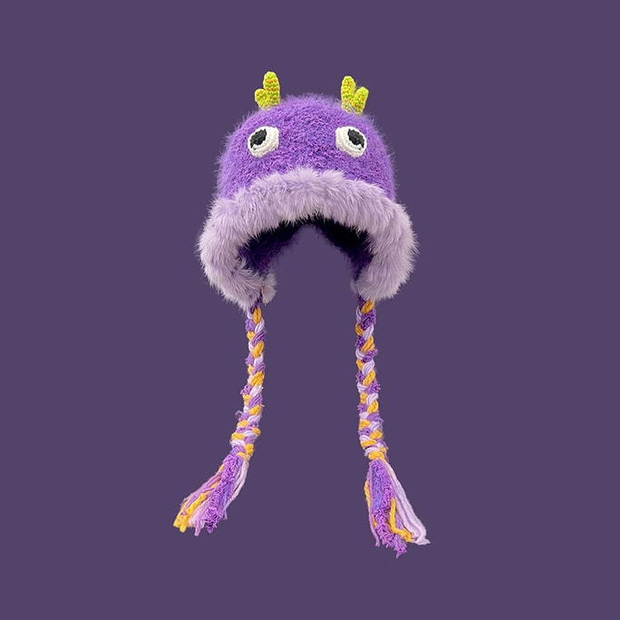 New Cute Knitted Plush Hat Purple Monster F