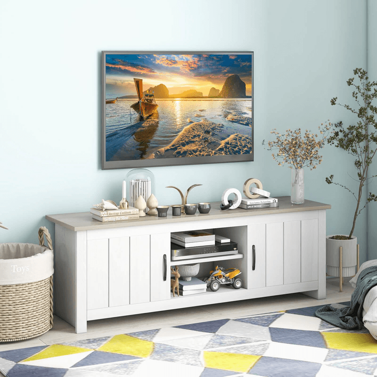 テレビ m76534512099 57x 15.5 X 19.5 - Inch TV Stand With 2 Cabinets And Open Shelves