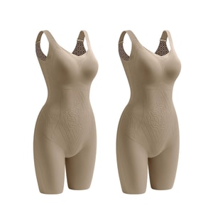 [중국발 다이렉트] 캣맨 원피스 체형복, 기모 가을겨울스타일, 노브라, 뱃살조절, 허리체형복, 2피스 카키+카키 컬러 [상큼한 보온성+브라프리팬티] XL /120-135파운드