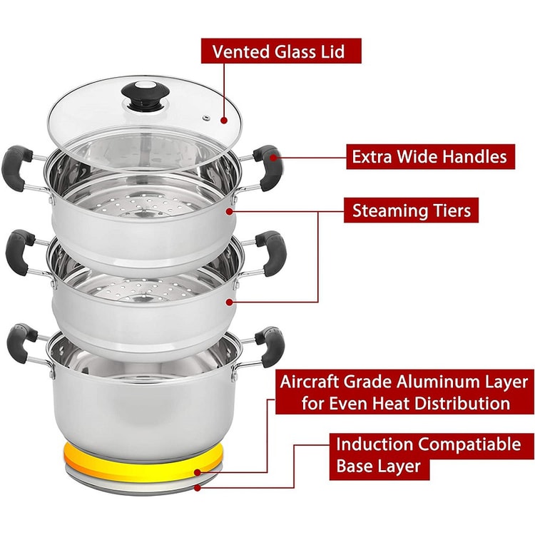 CONCORD Stainless Steel Stock Pot with Glass Lid (Induction Compatible)  ((10 QT)