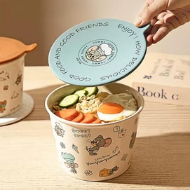 Ceramic Instant Noodle Bowl, Large Capacity, Lid Included, Easy to Clean【Tom and Jerry Co-Branded】1100ml
