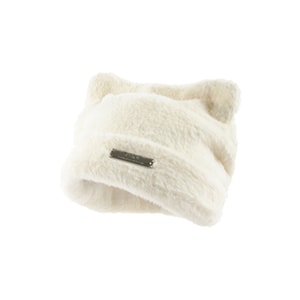 【中国直邮】 HSPM 新款可爱猫耳朵仿貂毛针织帽冷帽毛线帽子女时尚百搭包头帽潮 奶白色 F 1个