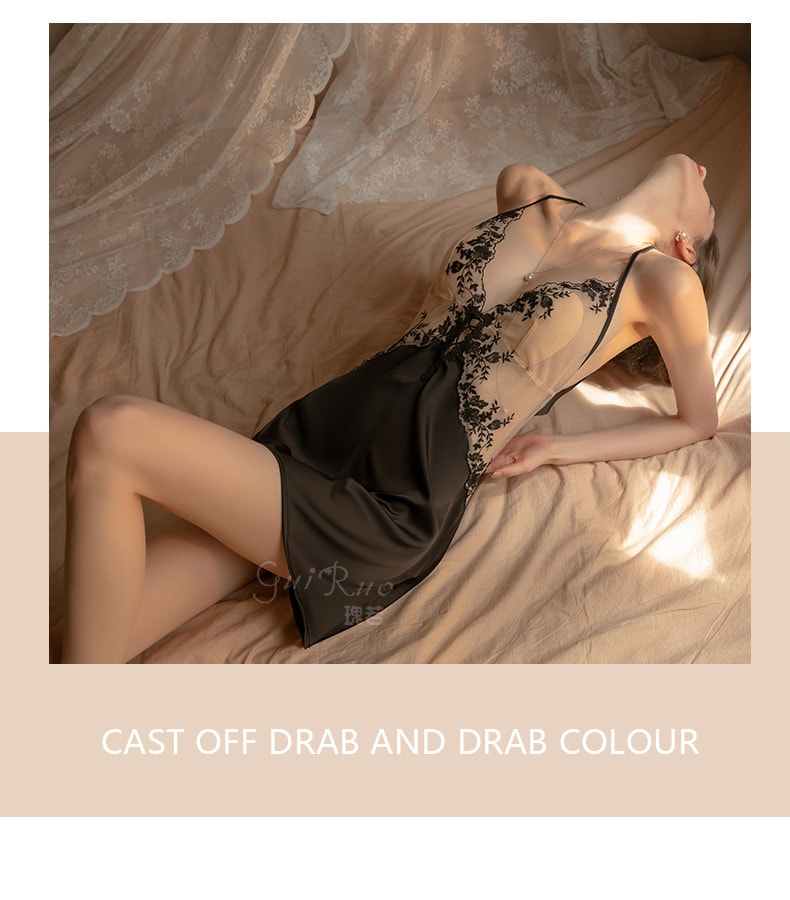 【中國直郵】 瑰若 情趣內衣 性感露背吊帶睡裙 黑色 M碼