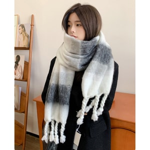 New Gradient Color Blocked Thickened Warm Imitation Cashmere Scarf With White And Black Stripes F