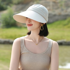 【中国直邮】 HSPM 新款防晒帽女夏季户外骑车大帽檐遮脸太阳帽子冰丝透气可拆卸空顶帽子渔夫帽 米色 F 1个