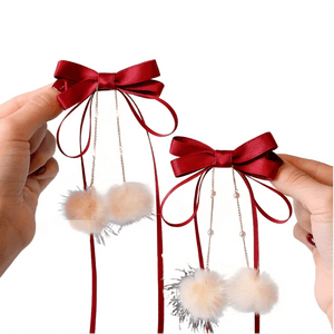 [중국 직배송] 밀리 폼폼 태슬 리본 레드 헤어 클립 (여아용), 새해 헤어 액세서리, 아동용 고대 한푸 스타일 헤어핀, 공주 머리 장식, 1쌍