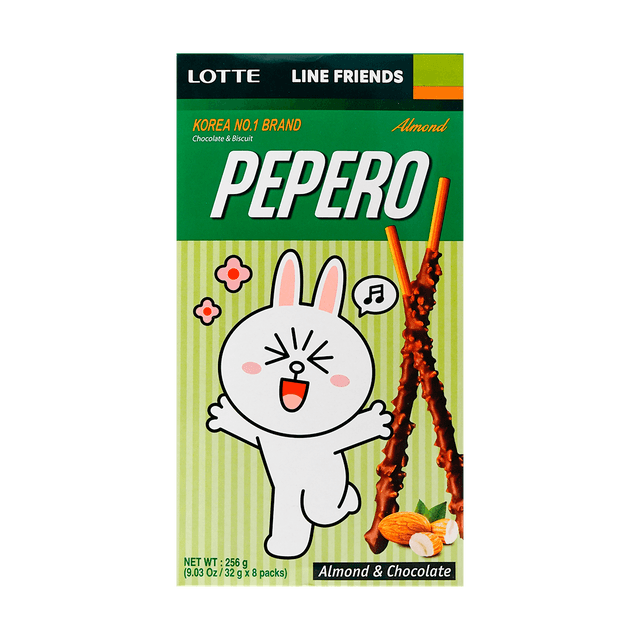 韩国LOTTE乐天PEPERO 杏仁巧克力脆棒大包装8盒入包装随机发- 亚米