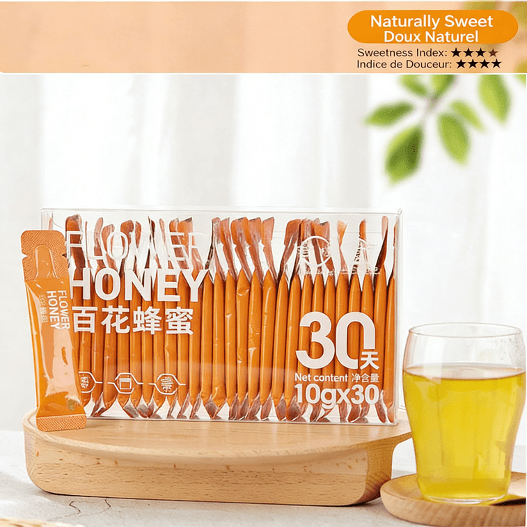 【Expédition directe du Canada】 Junxiang Miel de fleurs sauvages, miel pur et naturel 300g (10gX 30p) pour le thé de l'après-midi, tisanes, miel aromatisant pour boissons ! Peut être mélangé avec des boissons, utilisé pour la cuisine, la pâtisserie, ou consommé directement, emballage individuel pratique pour le bureau et la maison. Cadeau de fête. 6