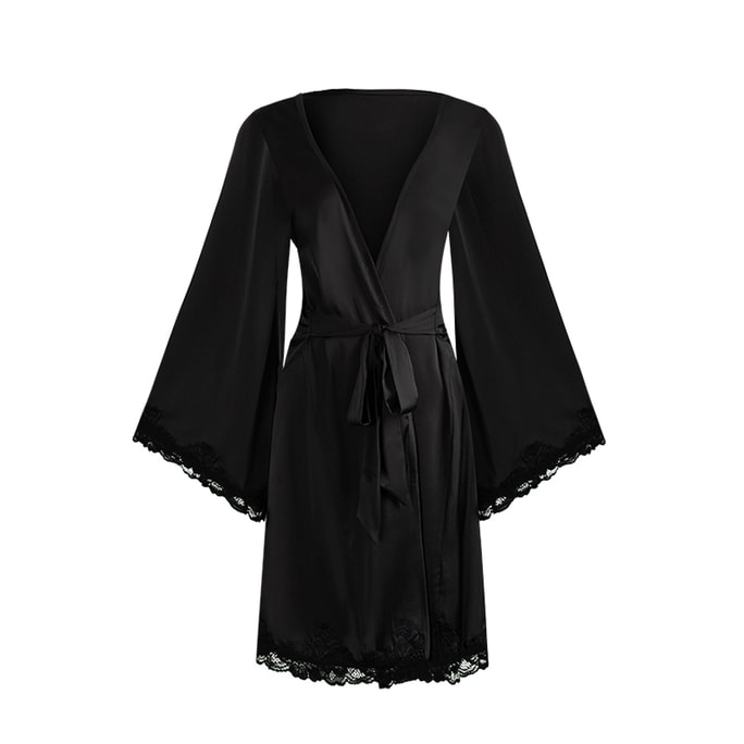 New product: Elegant Sexy Lace Patchwork Slim Fit Nightgown Black L 「168cm~178cm」 1 set