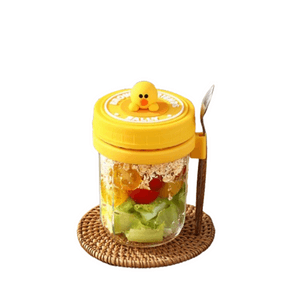 【中国直邮】LINE FRIENDS  便携水杯隔夜燕麦杯带盖勺刻度牛奶杯早餐酸奶玻璃杯 SALLY款1个