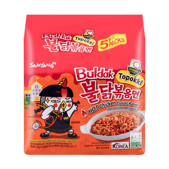 SAMYANG Buldak Topokki Stir-Fried Noodle Hot Spicy Chicken Flavor Ramen  5Packs 700g 