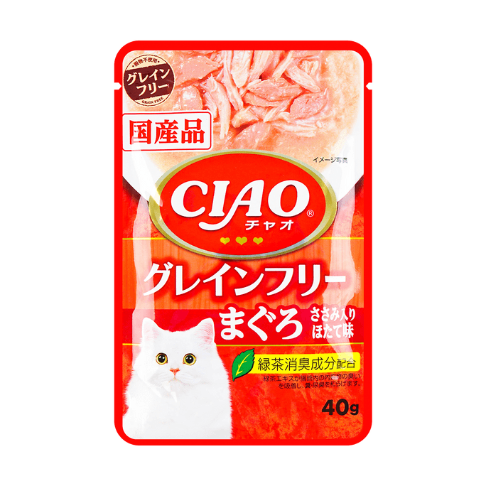日本INABA伊纳宝 CIAO 无谷物扇贝味金枪鱼猫条 猫零食 营养湿粮 宠物零食 40g