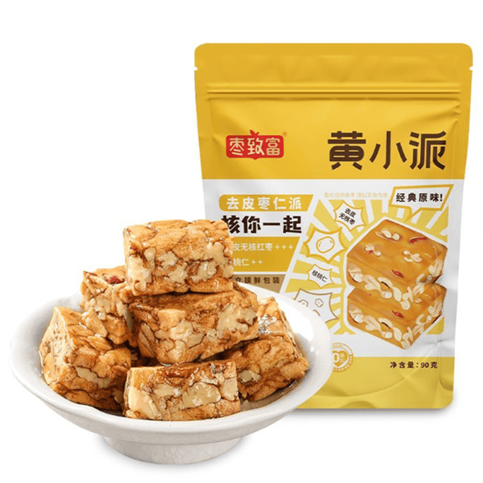 Peeled jujube kernel pie with red dates and walnut, thick-cut date cake, seedless Xinjiang dates, snack or meal replacement [Original Flavor] 90g*1 bag