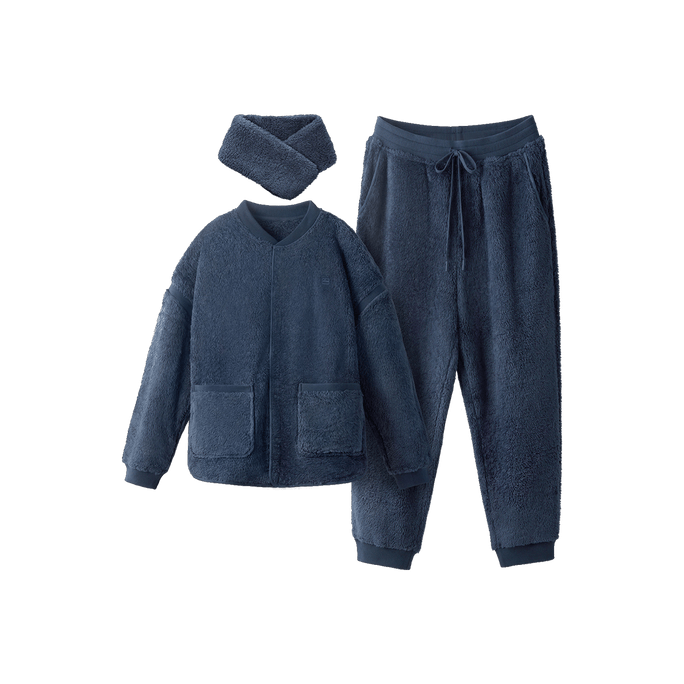 Men's Coral Fleece Pajamas Set Loungewear 501P Blue XL