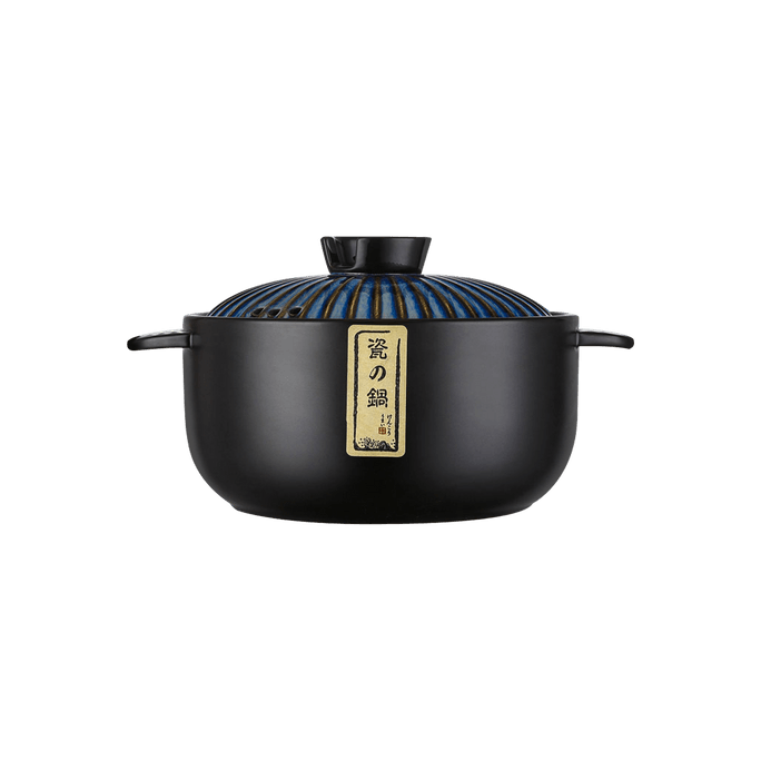 Ceramic Cooking Pot Donabe Clay Pot Blue Lid 2.5L