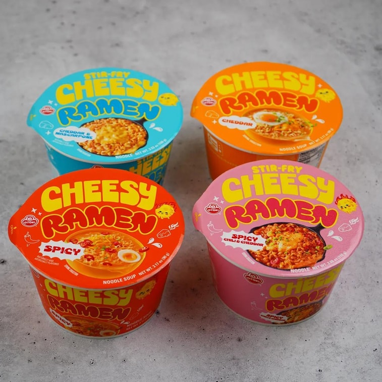 Cheesy Ramen ,Spicy Chili & Cheddar Flavor ,Bowl, 3.88 oz 【Cheese & Spicy Stir-Fry Korean Instant Noodles】 3