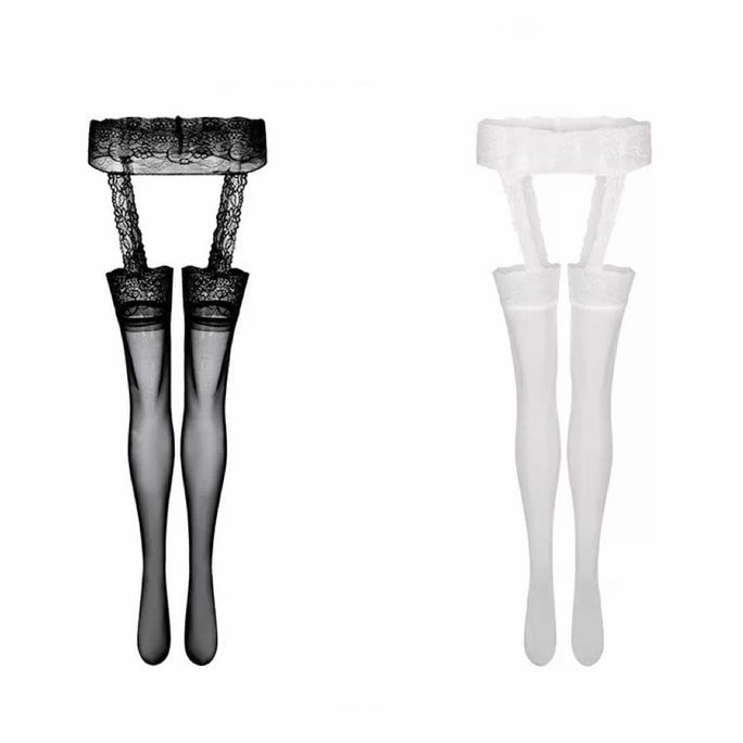 Chaussettes hautes en dentelle française Bella’s Fantasy, sexy et transparentes, style une pièce, pour cuisse, style ouvert, pas besoin de retirer, noir, taille unique, 1 pièce