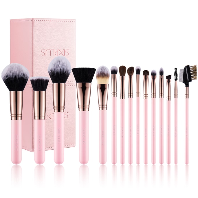 SIXPLUS 15Pcs Pink Makeup Brush Set-Romantic
