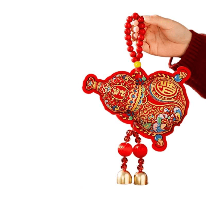 【中国直邮】 爱笑喜庆 过年装饰门把手小挂件毛绒醒狮马年春节布置贺年装饰福禄双全19*30cm*1件