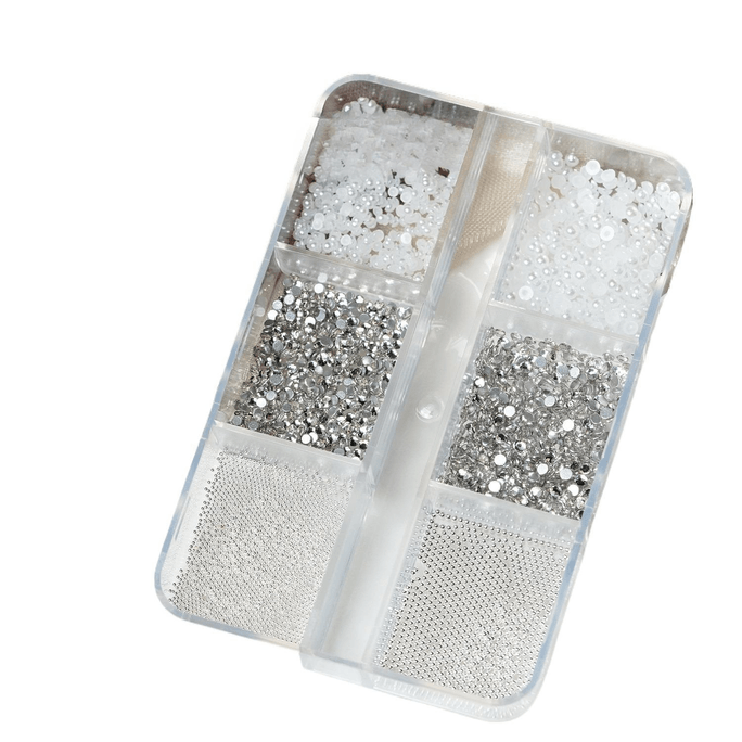 Goya Buccellati 6-grid Mix Nail Decor Steel Beads Pearls Rhinestones, 1box