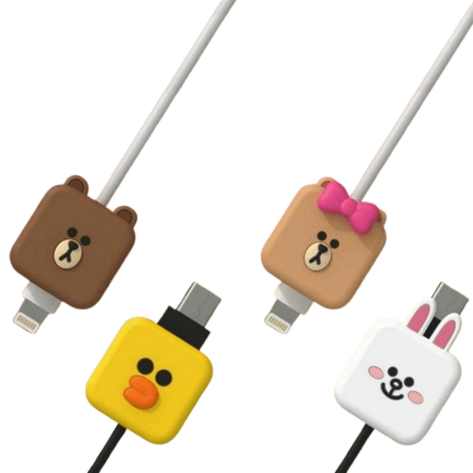 Brown Bear Data Cable Protector Cartoon Silicone Cover 1-Piece Pack