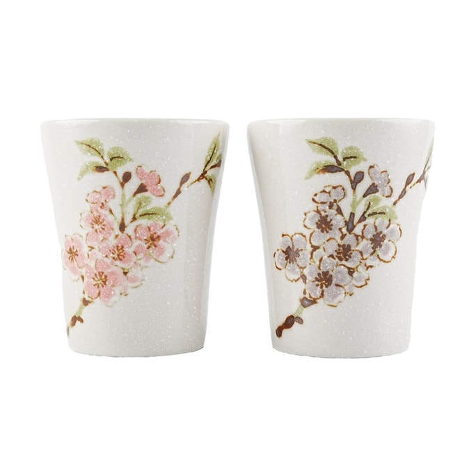 日本 陶瓷茶杯 和風杯 喝水杯 2件套禮盒裝 #櫻花 7.62*9.52cm