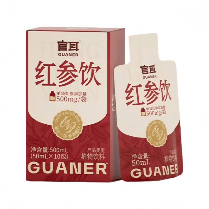 Guan'er Red Ginseng Drink with Red Dates and Goji Berries, Improves Complexion and Nourishes, 500ml*1 Box