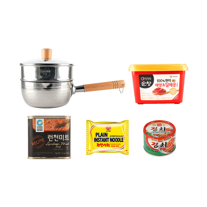 【Budae Jjigae - Korean Army Stew Set】 Gochujang & Pork Luncheon Meat  & Ramen Noodles & Kimchi & Yukihira  Pot