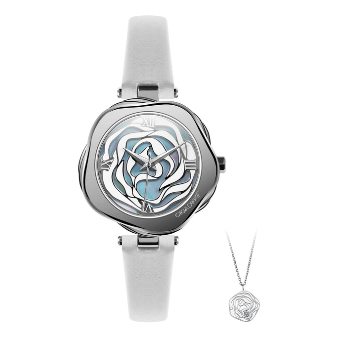 Watch Series R·Denmark Rose Automatic Quartz Watch Original Design Leather Strap With Gift Necklace