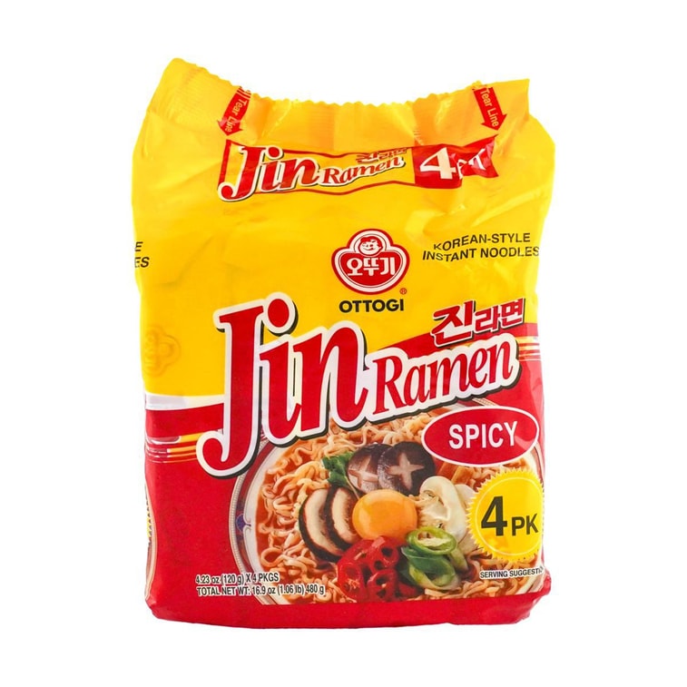 Jin Ramen- Korean Style Instant Noodles , Mild Flavor, 4 Pack* 4.23 oz*2【Value Pack】 12