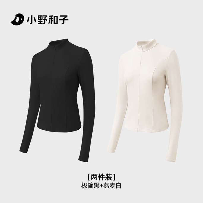 Half zip base shirt for women autumn and winter top high neck slim fit warm long sleeved black+white size S 2 pieces