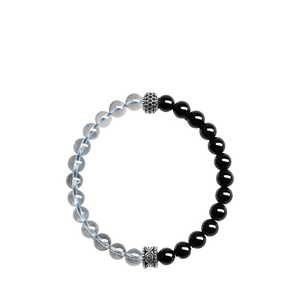 【中国直邮】 普陀山 黑曜石海蓝宝手串天然水晶手链 6mm