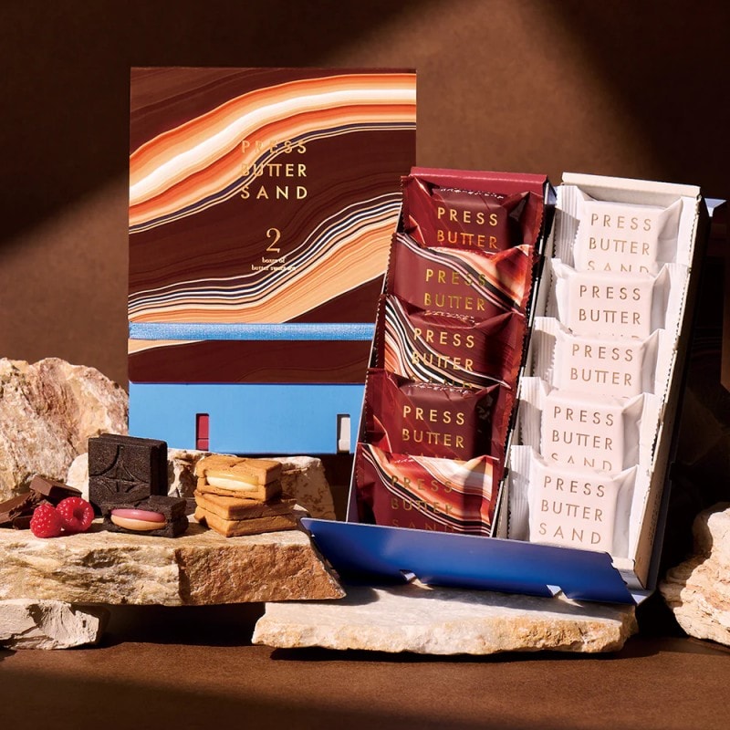 【日本直邮】 日本 press butter sand 期间限定 原味x树莓巧克力夹心黄油三明治饼干 2盒共10枚