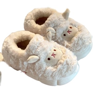 【中国直送】FOXTAIL かわいい羊 秋冬 コットン スリッパ レディース カバードヒール 監禁靴 滑り止め 毛皮のようなスリッパ - カバードヒール ホワイト 38-39 (通常 37-38 に適しています) 1 足 *|到着予定時刻 3-4週