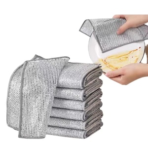 海蓝星 双层加厚钢丝洗碗布 5张 夏季清洁厨房专用不沾油钢丝球抹布 金属丝清洁布 双面银丝抹布