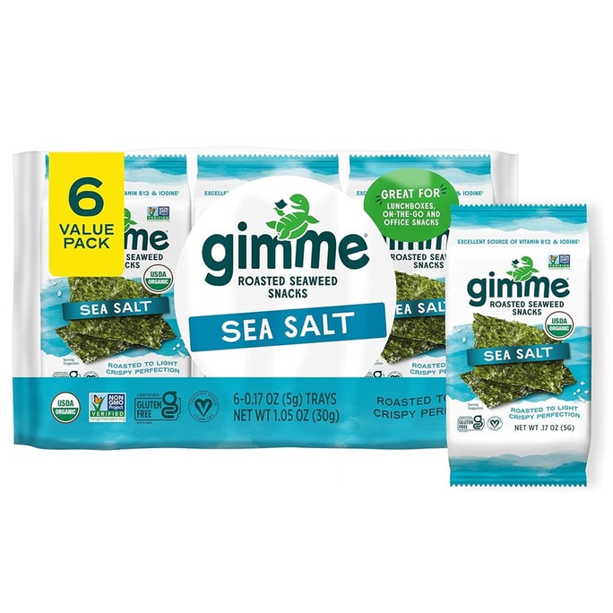 Seaweed Sea Salt - 6 Count Organic Roasted Seaweed Sheets 1.05 oz (30g)