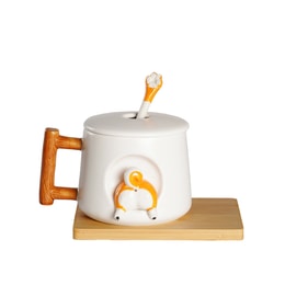 Petorama Shiba Butt Mug Set including Spoon and Lid - White