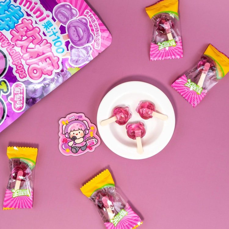 XINQITIAN Mini Lollipop Soft Jelly Gummy Candy Grape Flavor 2.82