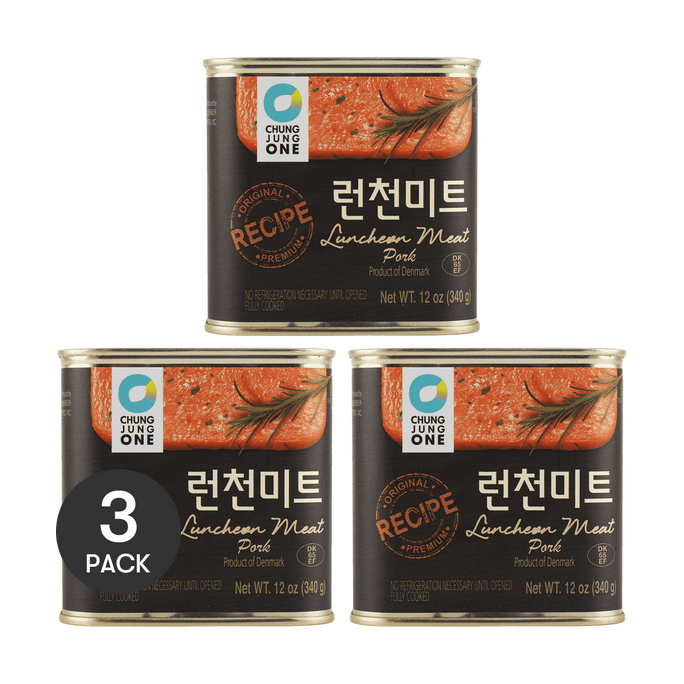 Pork Luncheon Meat, Premium Spam Pork Canned Meat, Ready-To-Eat,12oz *3 【Value Pack】
